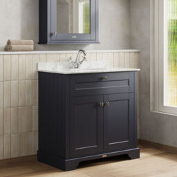 Hudson Reed Floor Standing Two Door Traditional Vanity Unit With 1 Tap Hole Grey Marble Top & Basin In Twilight Blue, 820 X 470mm - thumbnail 4