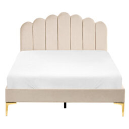 Wyld And Coco Eu Velvet Small Double Bed Beige With Metal Legs And Adjustable Headboard - thumbnail 1