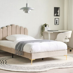 Wyld And Coco Eu Velvet Small Double Bed Beige With Metal Legs And Adjustable Headboard - thumbnail 2