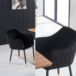 Life Interiors Set Of 2 Black Verona Velvet Dining Chairs With Quilted Back & Black Legs - Modern Accent Chair With Silver Foot Tips - thumbnail 4