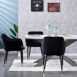 Life Interiors Set Of 2 Black Verona Velvet Dining Chairs With Quilted Back & Black Legs - Modern Accent Chair With Silver Foot Tips - thumbnail 7