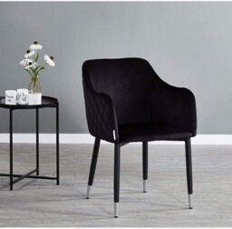 Life Interiors Set Of 2 Black Verona Velvet Dining Chairs With Quilted Back & Black Legs - Modern Accent Chair With Silver Foot Tips - thumbnail 3