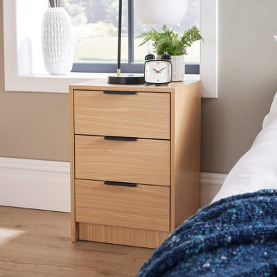 Home Source Phoenix 3 Drawer Bedside Table Nightstand Storage Unit Oak-Effect Bedroom Furniture - image 1