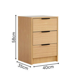 Home Source Phoenix 3 Drawer Bedside Table Nightstand Storage Unit Oak-Effect Bedroom Furniture - thumbnail 9