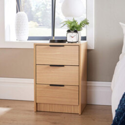 Home Source Phoenix 3 Drawer Bedside Table Nightstand Storage Unit Oak-Effect Bedroom Furniture - thumbnail 3