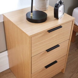Home Source Phoenix 3 Drawer Bedside Table Nightstand Storage Unit Oak-Effect Bedroom Furniture - thumbnail 4