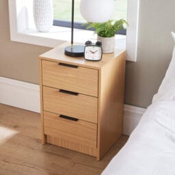 Home Source Phoenix 3 Drawer Bedside Table Nightstand Storage Unit Oak-Effect Bedroom Furniture - thumbnail 2