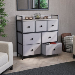 Lassic Vida Designs Chorley 7 Drawer Fabric Ukfr Chest Of Drawers, Beige & Grey Wood - thumbnail 1