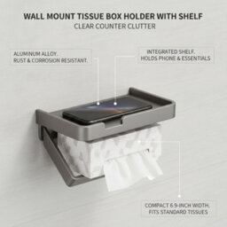 CLEFFNS Toilet Roll Holder, Tissue Hanger Toilet Paper Holder With Shelf, Wall Mounted Paper Storage Space Saving, Aluminum - thumbnail 6