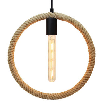 Long Life Lamps Company Vintage Industrial Ceiling Hemp Rope Round Pendant Light H3047 - image 1