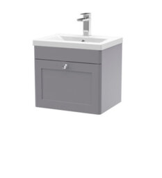 Nuie Classique Wall Hung 1 Drawer Vanity Unit &  Mid-Edge Ceramic Basin, Contemporary Sink Vanity Unit In Satin Grey With White - thumbnail 5