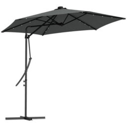Outsunny 3(M) Cantilever Garden Parasol Umbrella W/ Solar Led, Dark Grey - thumbnail 2