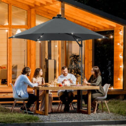 Outsunny 3(M) Cantilever Garden Parasol Umbrella W/ Solar Led, Dark Grey - thumbnail 1
