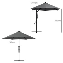 Outsunny 3(M) Cantilever Garden Parasol Umbrella W/ Solar Led, Dark Grey - thumbnail 3