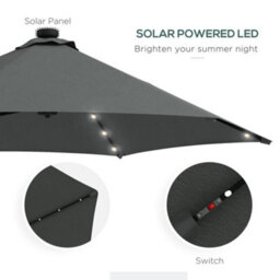 Outsunny 3(M) Cantilever Garden Parasol Umbrella W/ Solar Led, Dark Grey - thumbnail 5