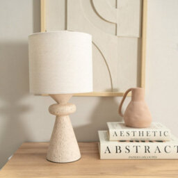 Valuelights Cady Pair Of - Natural Cement Effect Bedside Table Lamp With Drum Shade - thumbnail 3