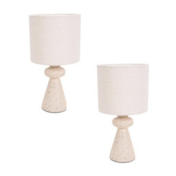Valuelights Cady Pair Of - Natural Cement Effect Bedside Table Lamp With Drum Shade - thumbnail 2