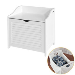 Sobuy Fsr40-W Bathroom Storage Cabinet Chest Laundry Bin Laundry Basket Toy Box,white,w50Xd34.5Xh53 - thumbnail 1