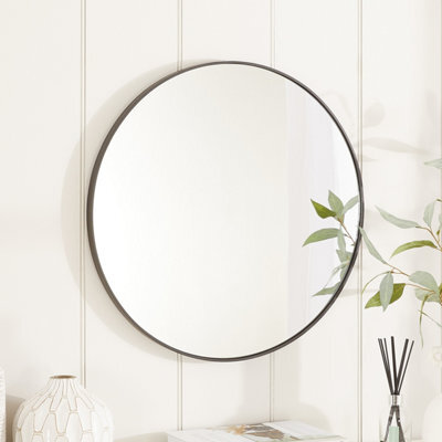 The Furniture Market Chic Small Round Black Framed Metal Wall Mirror Diameter 60Cm - image 1