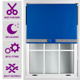 Furnished Made To Measure Blackout Blind With Silver Glitter, Blue Bow And Metal Fittings - Blue (W)210Cm X (L)210Cm