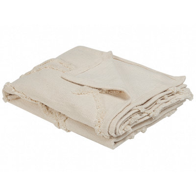 Beliani Blanket Acacia Cotton 130 X 160 Cm Beige - image 1