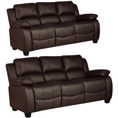 Furniture Instore Valerie Brown Leather Modern 3+3 Seater Sofa Set - image 1