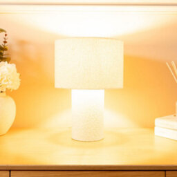 Valuelights Ash Natural Cream Boucle Bedside Table Lamp With A Drum Lampshade - thumbnail 3