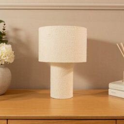 Valuelights Ash Natural Cream Boucle Bedside Table Lamp With A Drum Lampshade - thumbnail 4