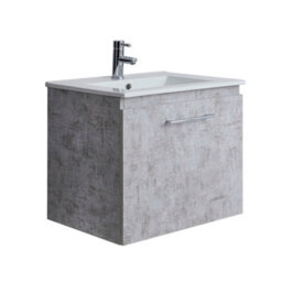 Homestylestore 600mm Concrete Grey Wall Hung Bathroom Vanity Unit And Chrome T Bar Handle - thumbnail 1