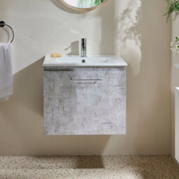 Homestylestore 600mm Concrete Grey Wall Hung Bathroom Vanity Unit And Chrome T Bar Handle - thumbnail 2
