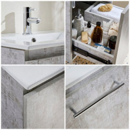 Homestylestore 600mm Concrete Grey Wall Hung Bathroom Vanity Unit And Chrome T Bar Handle - thumbnail 4