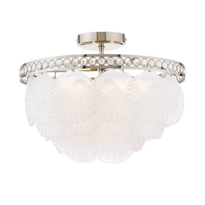 DAR Laura Ashley Caverton 4 Light Semi-Flush Polished Nickel And White Glass