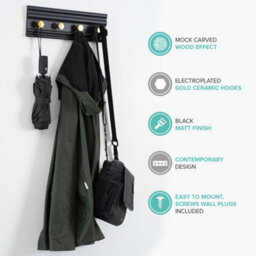 Livivo Wall Mounted Floating Coat Rack - Modern, Sleek, Space-Saving Clothes Hanger With 4 Hooks - Black & Gold - thumbnail 4