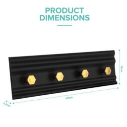 Livivo Wall Mounted Floating Coat Rack - Modern, Sleek, Space-Saving Clothes Hanger With 4 Hooks - Black & Gold - thumbnail 7