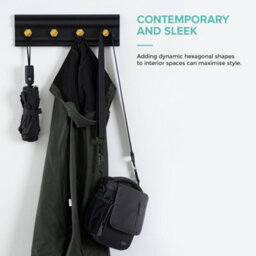 Livivo Wall Mounted Floating Coat Rack - Modern, Sleek, Space-Saving Clothes Hanger With 4 Hooks - Black & Gold - thumbnail 3