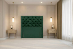"Nexus Windsor Emerald Plush Divan Bed Base No Drawers With 54"" Floor Standing Winged Headboard 4'6 Double" - thumbnail 6