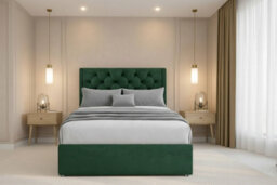 "Nexus Windsor Emerald Plush Divan Bed Base No Drawers With 54"" Floor Standing Winged Headboard 4'6 Double" - thumbnail 3