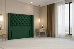 "Nexus Windsor Emerald Plush Divan Bed Base No Drawers With 54"" Floor Standing Winged Headboard 4'6 Double" - thumbnail 5