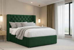 "Nexus Windsor Emerald Plush Divan Bed Base No Drawers With 54"" Floor Standing Winged Headboard 4'6 Double" - thumbnail 2