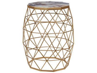 Wyld And Coco Gold Marble-Effect Side Table - 43Cm Round Mdf Top With Iron Cage Base - image 1