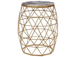 Wyld And Coco Gold Marble-Effect Side Table - 43Cm Round Mdf Top With Iron Cage Base - thumbnail 1