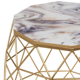 Wyld And Coco Gold Marble-Effect Side Table - 43Cm Round Mdf Top With Iron Cage Base - thumbnail 3