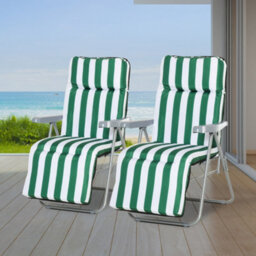 Outsunny Set Of 2 Folding Sun Lounger Recliner Chairs Daybed Cushion Green White - thumbnail 1