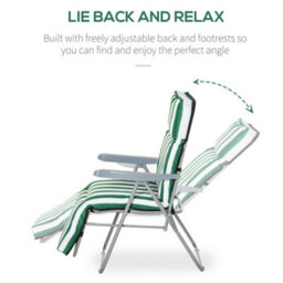 Outsunny Set Of 2 Folding Sun Lounger Recliner Chairs Daybed Cushion Green White - thumbnail 4