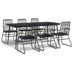 Walplus 7 Piece Garden Outdoor Dining Set Suitable For Backyard, Patio Black Pvc Rattan - thumbnail 2