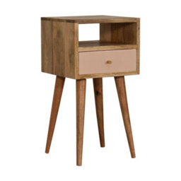Artisan Furniture Solid Wood Mini Blush Hand Painted Bedside, 1 Drawer & 1 Shelf, Brown & Pink - thumbnail 4