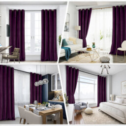 Happy Homewares Plum Purple Velvet Blackout Eyelet Curtains - 46X54 Inch Drop - Pair - thumbnail 4
