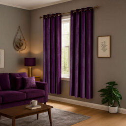 Happy Homewares Plum Purple Velvet Blackout Eyelet Curtains - 46X54 Inch Drop - Pair - thumbnail 6