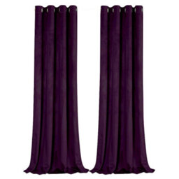 Happy Homewares Plum Purple Velvet Blackout Eyelet Curtains - 46X54 Inch Drop - Pair