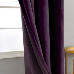 Happy Homewares Plum Purple Velvet Blackout Eyelet Curtains - 46X54 Inch Drop - Pair - thumbnail 2